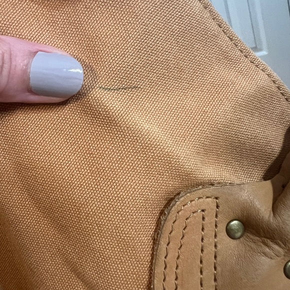 L.L. Bean Boat and Tote Canvas Bag Brown Green Leather tan olive - Picture 14 of 14